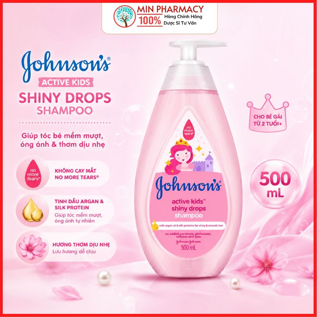 Dầu gội cho bé gái Johnsons Baby Óng mượt mái tóc tơ 500ml.webp