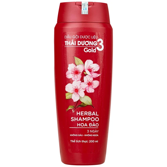 Dầu gội dược liệu Thái Dương 3 Hoa Đào làm mềm mượt và bồng bềnh tóc (200ml).webp