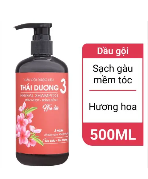 Dầu gội dược liệu Thái Dương 3 Hoa Đào làm mềm mượt và bồng bềnh tóc (500ml).webp