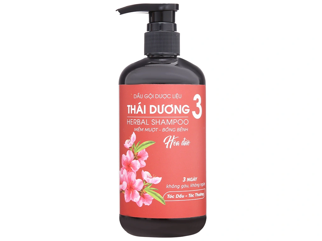 Dầu gội dược liệu Thái Dương 3 Hoa Đào làm mềm mượt và bồng bềnh tóc (500ml).webp