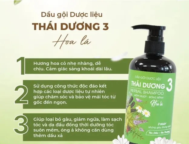 Dầu gội dược liệu Thái Dương 3 làm sạch gàu hoa lá 500ml.webp