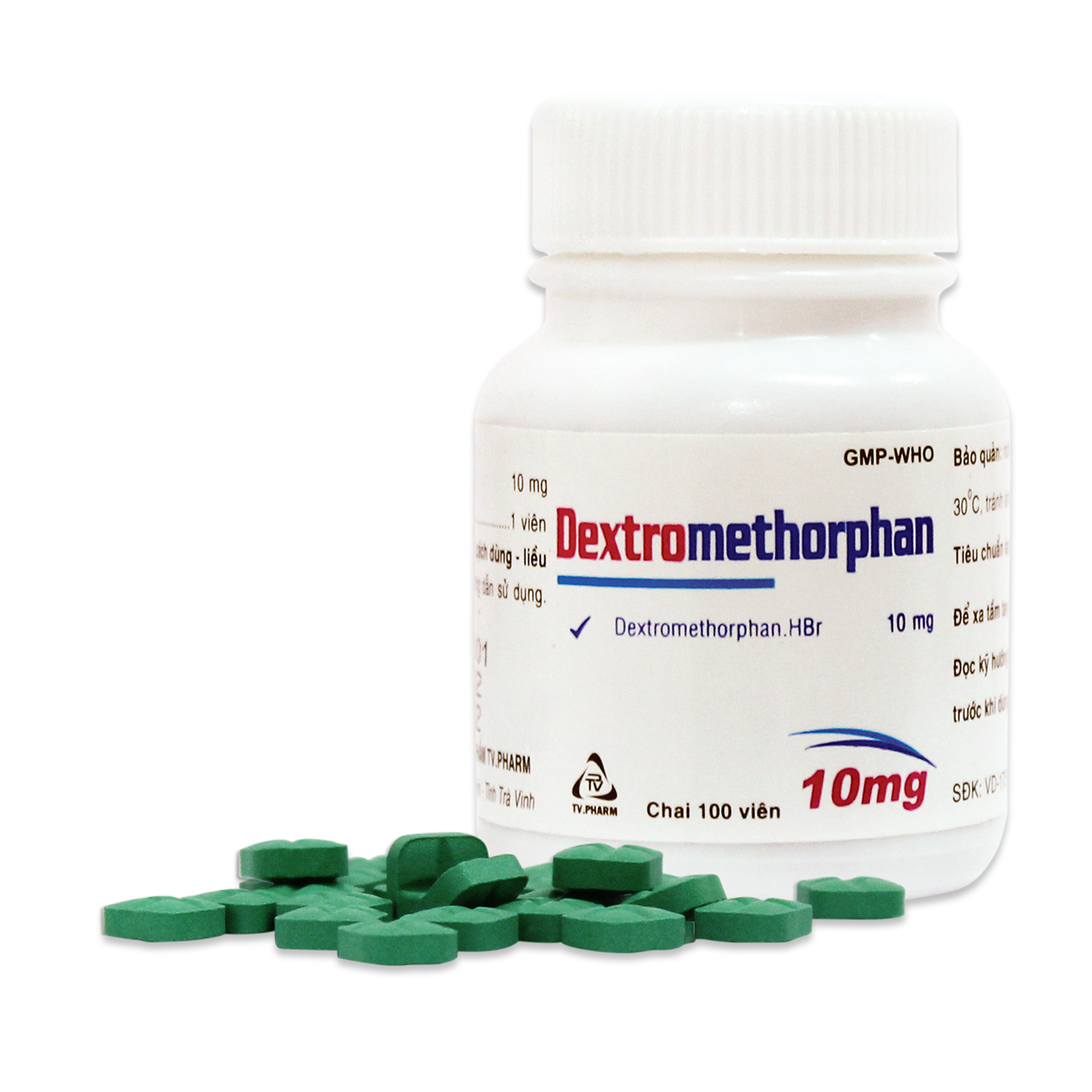 Dextromethorphan 10mg (chai 100 viên, Hộp 10 vỉ x 10 viên ).png