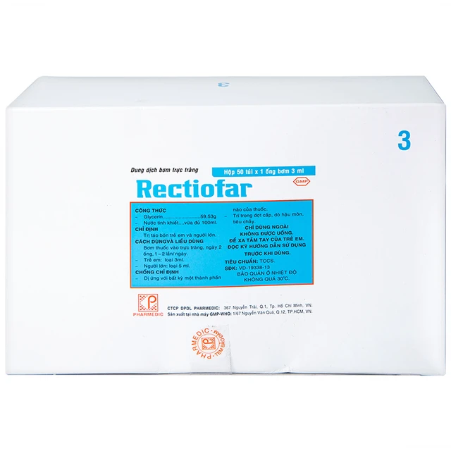 Dung dịch bơm trực tràng Rectiofar Trẻ em trị táo bón (50 ống x 3ml).webp