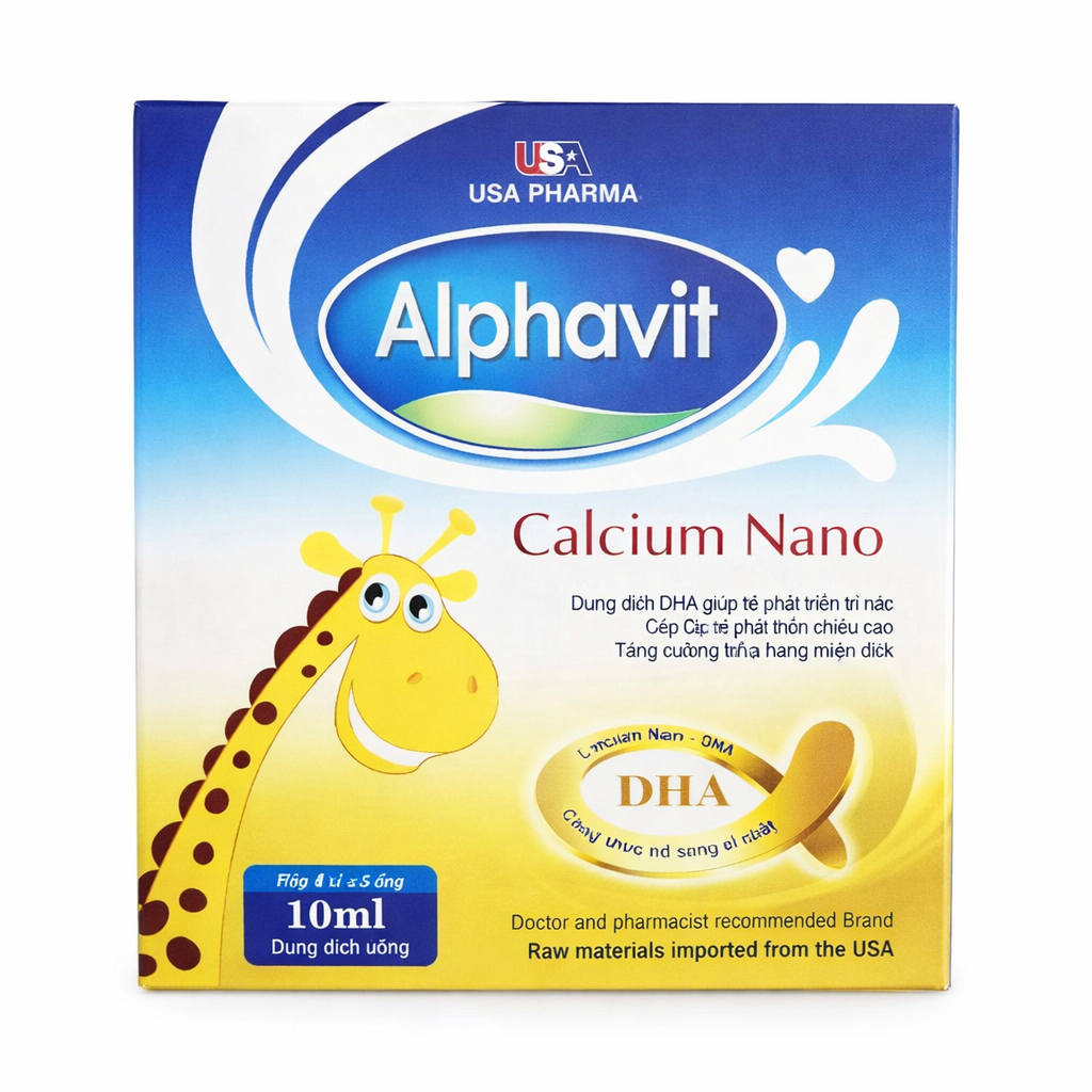 Dung dịch uống bổ sung calci và vitamin cho trẻ nhỏ ALPHAVIT Calcium Nano DHA USA Pharma hộp 20 ống.png