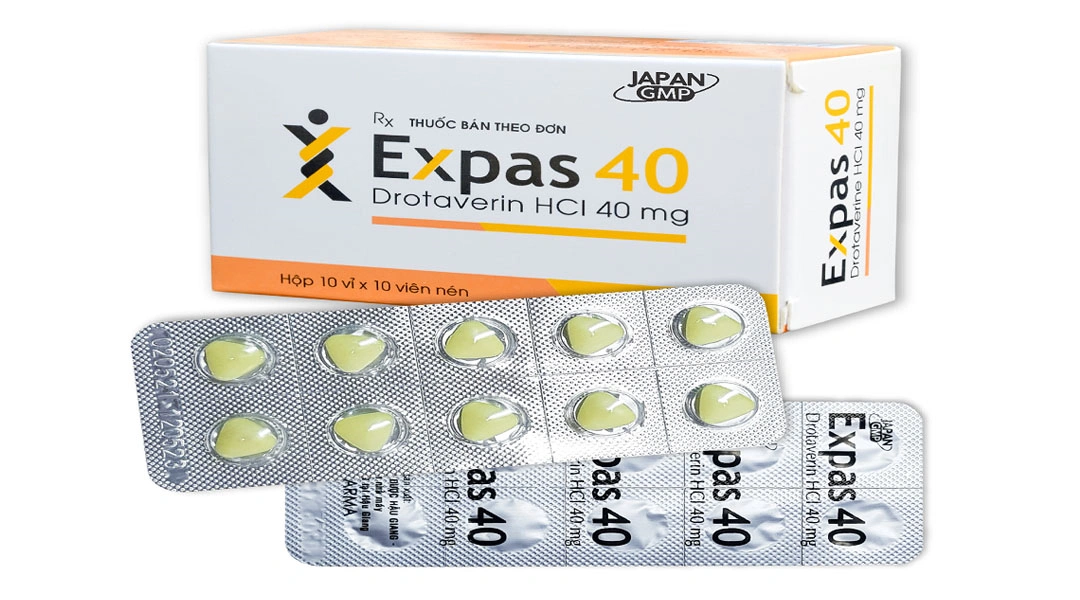 Expas 40mg giảm đau, trị co thắt cơ có nguồn gốc từ cơ trơn (10 vỉ x 10 viên).webp