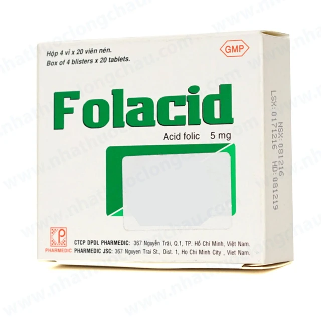 Folacid 5mg phòng và trị thiếu axit folic hộp 4 vỉ x 20 viên.webp