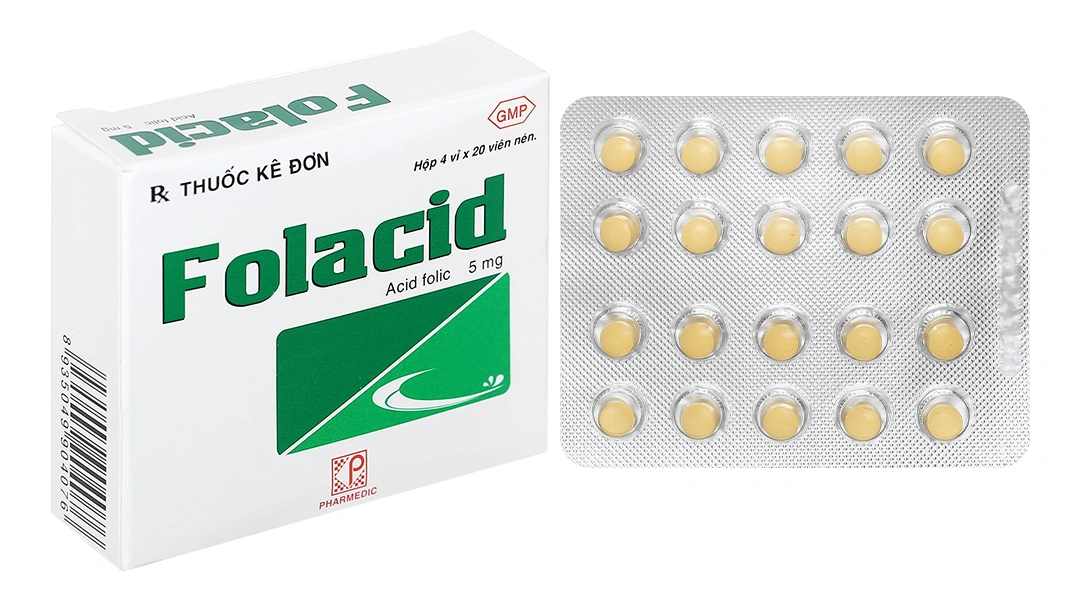 Folacid 5mg phòng và trị thiếu axit folic hộp 4 vỉ x 20 viên.webp