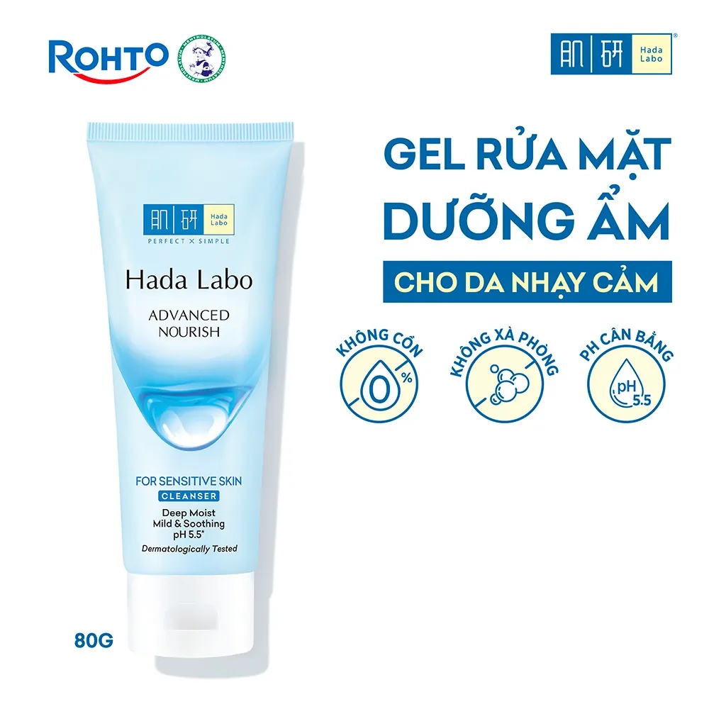 Sữa rửa mặt dưỡng ẩm dạng gel cho da nhạy cảm Hada Labo Advanced Nourish For Sensitive Skin Cleanser 80g.webp