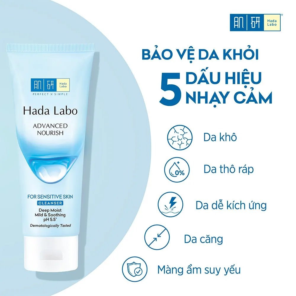 Sữa rửa mặt dưỡng ẩm dạng gel cho da nhạy cảm Hada Labo Advanced Nourish For Sensitive Skin Cleanser 80g.webp