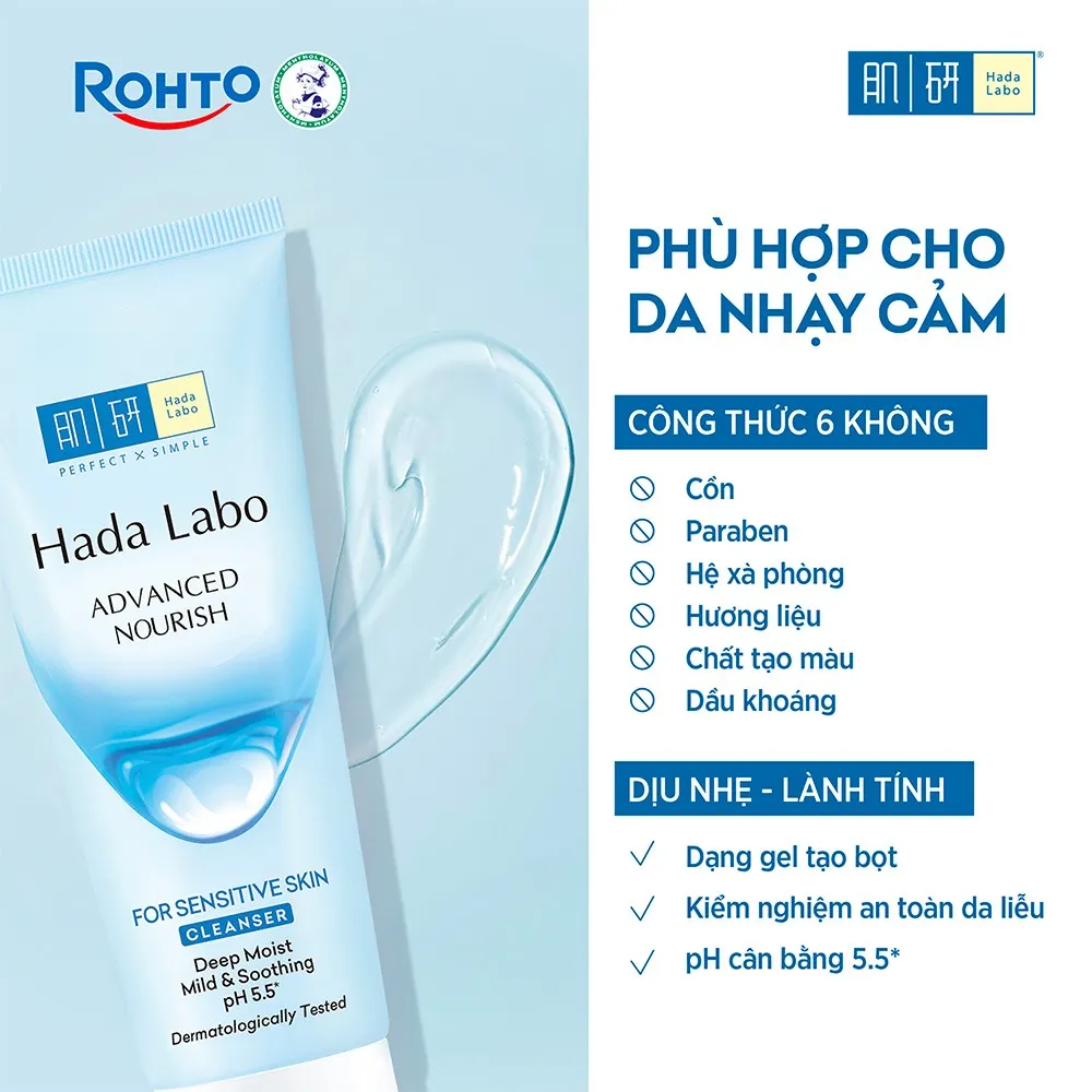 Sữa rửa mặt dưỡng ẩm dạng gel cho da nhạy cảm Hada Labo Advanced Nourish For Sensitive Skin Cleanser 80g.webp