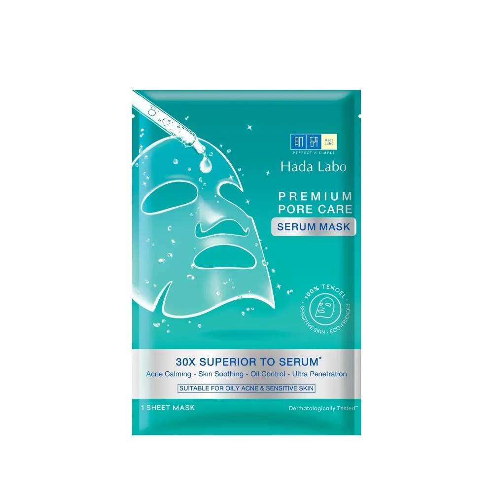 Mặt nạ tinh chất làm dịu và cải thiện da mụn, nhạy cảm cao cấp Hada Labo Premium Pore Care Serum Mask (23g miếng).webp