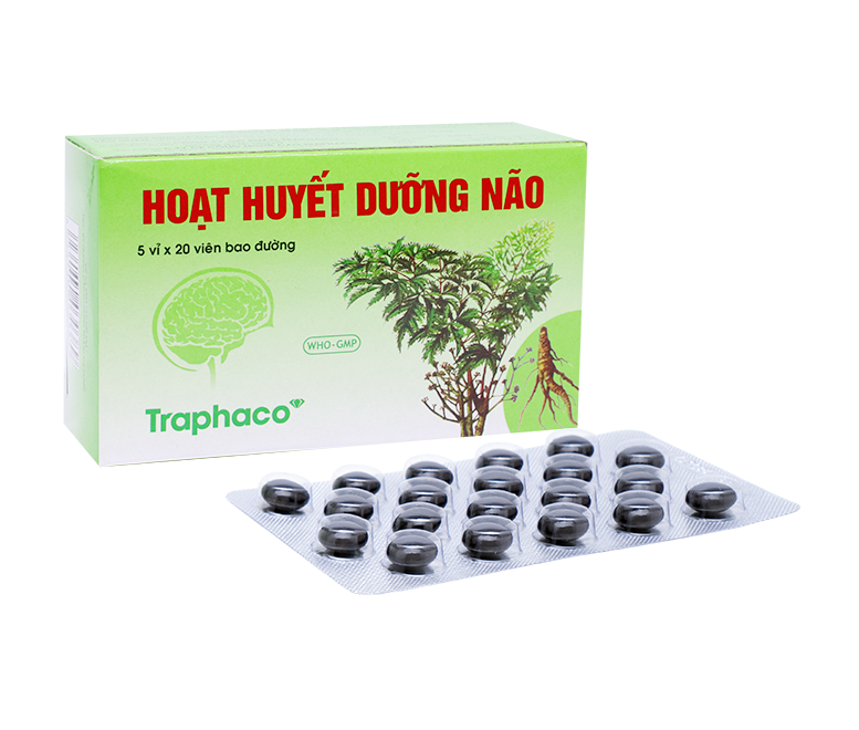 Hoạt Huyết Dưỡng Não Traphaco Cải thiện trí nhớ và tuần hoàn máu não (Hộp 5 vỉ x 20 viên bao phim) - Minpharmacy.png