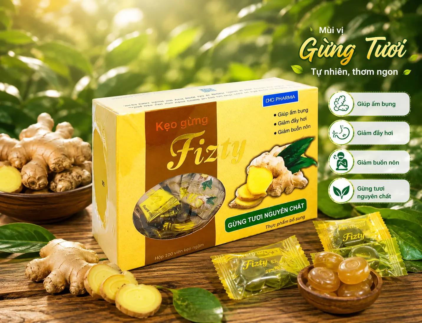 Kẹo Gừng Fizty Hỗ Trợ Tiêu Hóa (Hộp 100 Viên).webp