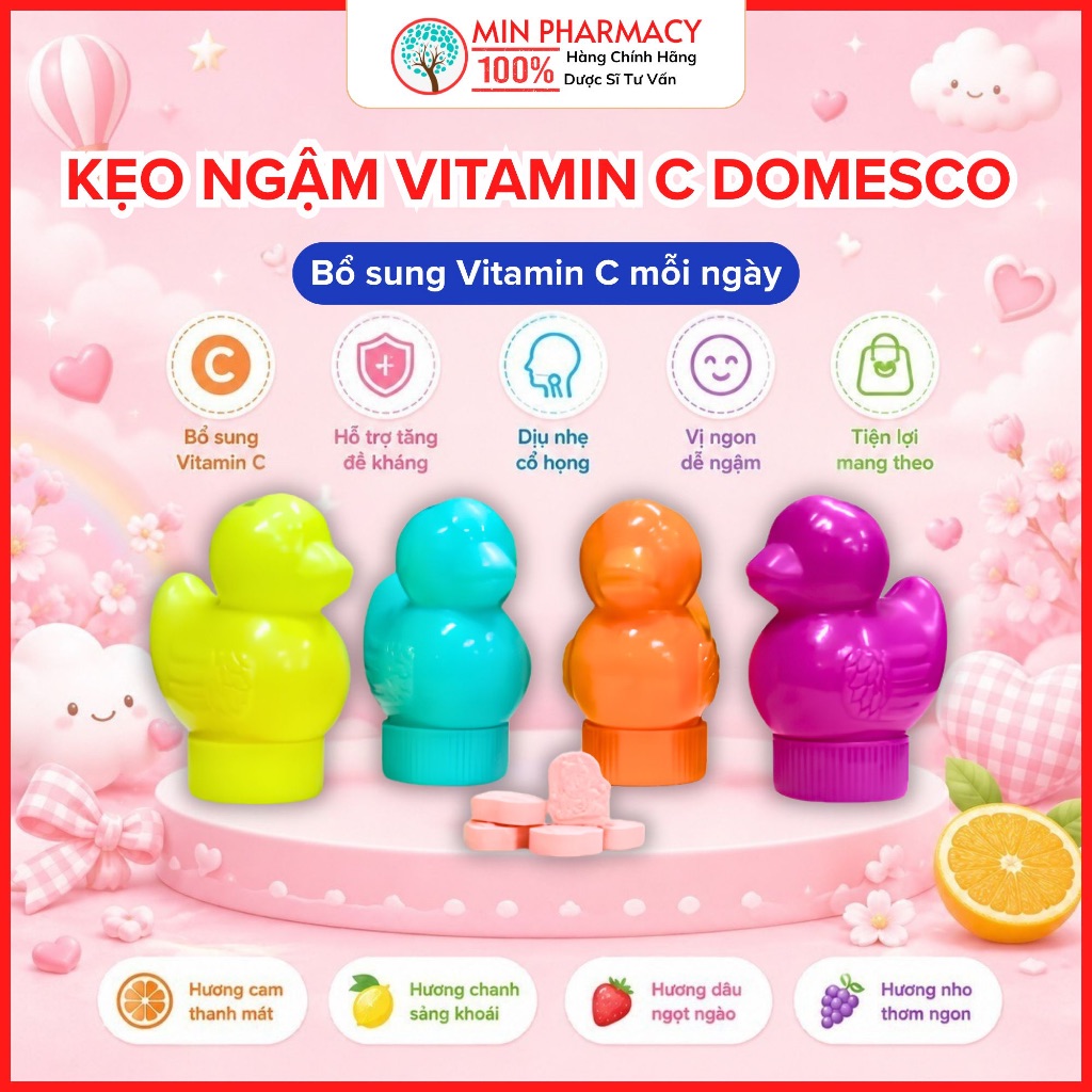 Kẹo ngậm Con Vịt Domesco Vitamin C 20mg Hỗ trợ tăng đề kháng (Chai 16 viên).png