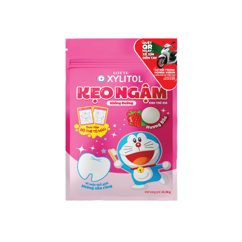 Kẹo ngậm Lotte xylitol trẻ em hương dâu túi 22.56g.png