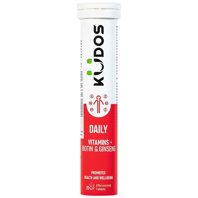 Viên sủi giúp bổ sung các vitamin cho cơ thể Kudos Daily Vitamins Plus Biotin & Ginseng hương cam (20 viên).webp