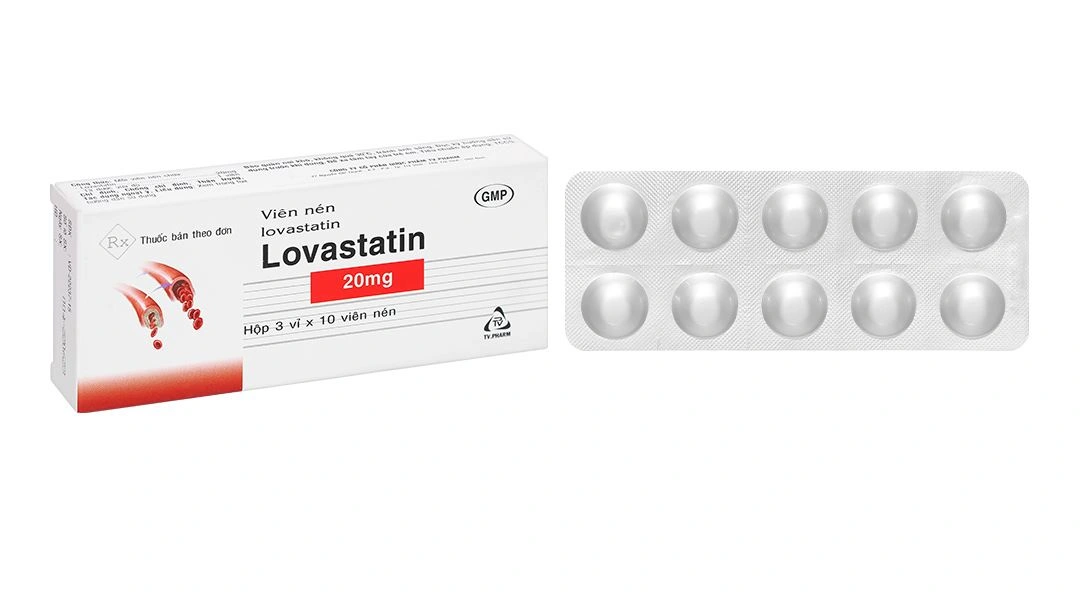 Lovastatin TV Pharm 20mg phòng ngừa biến cố tim mạch, rối loạn lipid (3 vỉ x 10 viên).webp