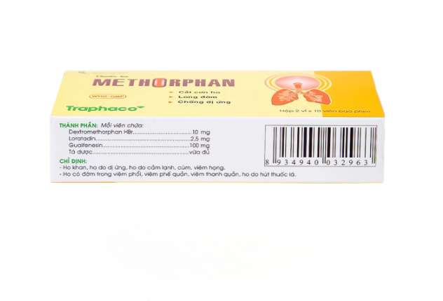 Thuốc ho Methorphan Traphaco cắt cơn ho, điều trị long đờm, chống dị ứng (2 vỉ x 10 viên).webp