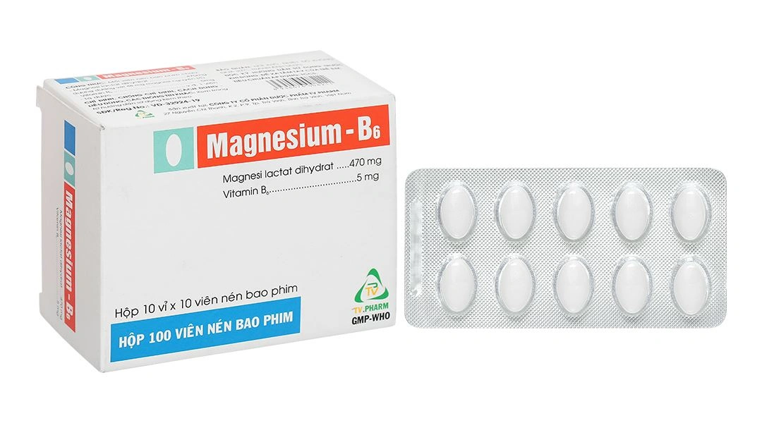 Magnesium - B6 TV.Pharm làm giảm các triệu chứng thiếu hụt magnesi (10 vỉ x 10 viên).webp