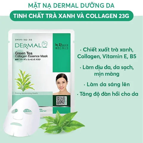 Mặt Nạ DERMAL 23g Collagen Essence Mask - Trà xanh.png