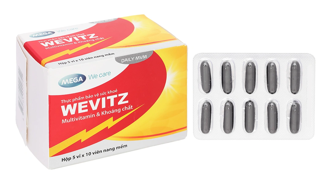 Mega We Care Wevitz bổ sung vitamin, khoáng chất thiết yếu hộp 50 viên.webp
