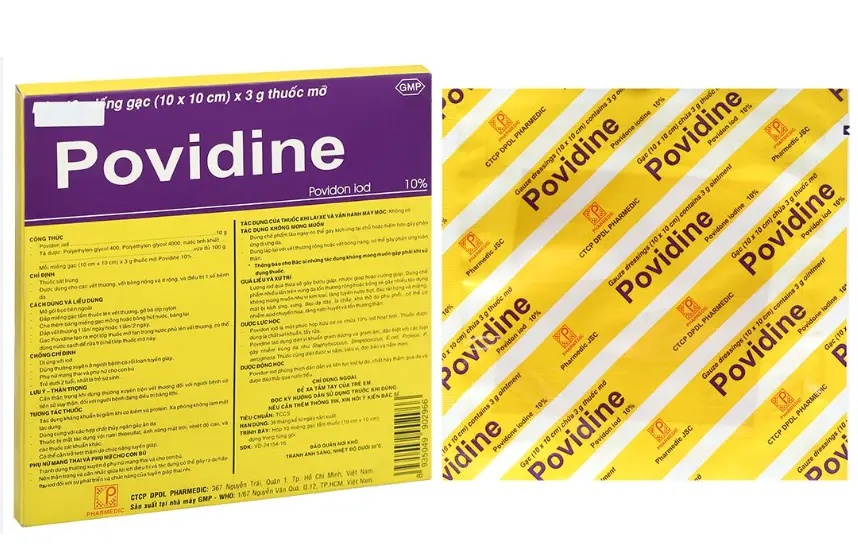 Miếng gạc Povidine 10% sát trùng vết thương, vết bỏng (Hộp 10 miếng).webp