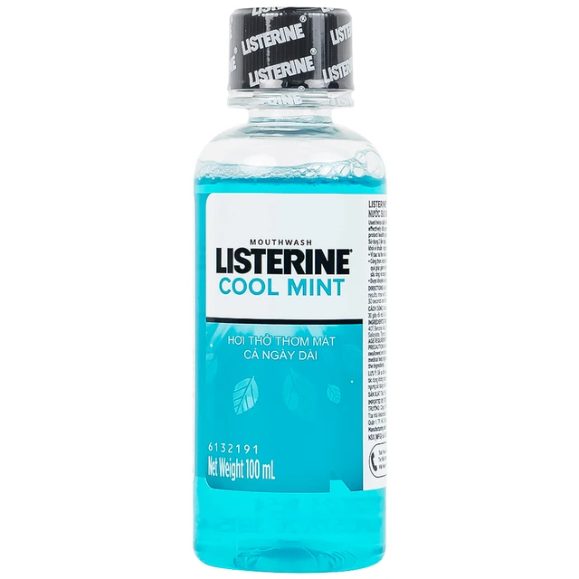 Nước súc miệng Listerine Cool Mint bảo vệ khoang miệng suốt 24h khỏi vi khuẩn hôi miệng, mảng bám, viêm mướu (100ml).webp