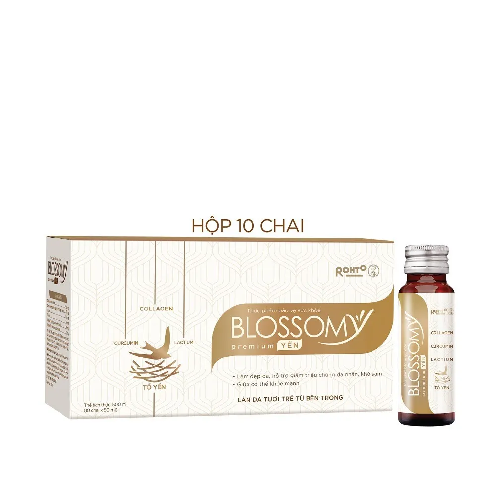 Nước uống collagen tổ yến giúp đẹp da, tăng cường sức khỏe Blossomy Premium lốc 10 chai x 50ml.webp