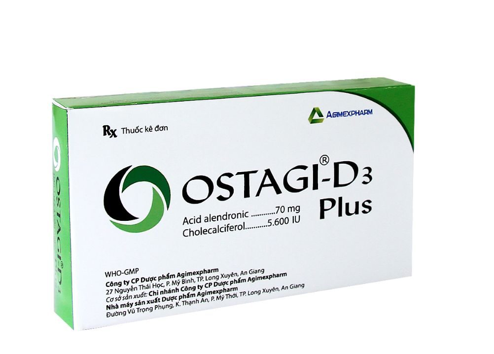 Thuốc Ostagi - D3 Plus Agimexpharm điều trị loãng xương ở phụ nữ mãn kinh và nam giới (1 vỉ x 4 viên).webp