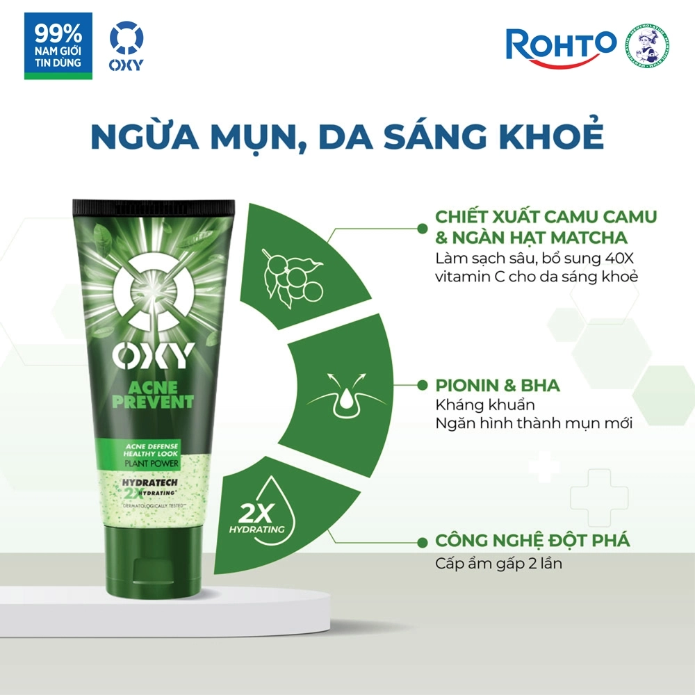 Sữa rửa mặt cho nam Oxy sạch sâu ngừa mụn, dạng gel Oxy Acne Prevent 100g.webp