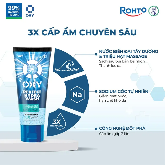 Sữa rửa mặt cho nam Oxy sạch sâu sảng khoái dưỡng ẩm dạng gel Oxy Perfect Hydra Wash 100g.webp