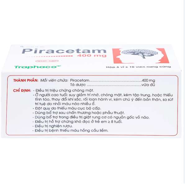 Viên nang cứng Piracetam 400mg Traphaco điều trị triệu chứng chóng mặt, suy giảm trí nhớ (6 vỉ x 10 viên).webp