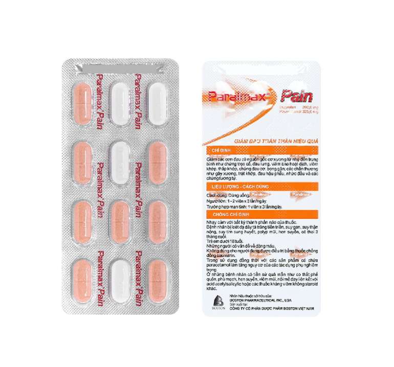 Thuốc giảm đau nhẹ đến trung bình Paralmax Pain hộp 15 vỉ x 12 viên.webp