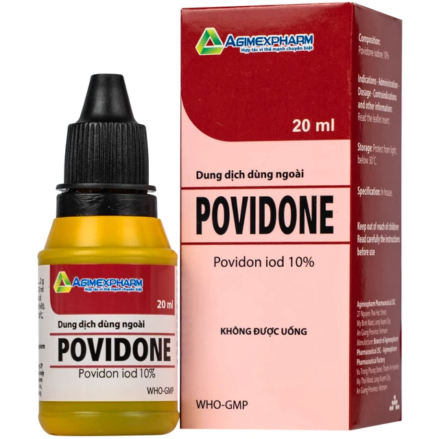 Povidone 10% Agimex 20ML sát trùng vết thương hay phẫu thuật, vết loét sâu.webp