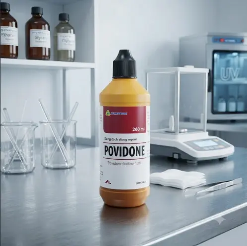 Povidone 10% Agimex sát trùng vết thương hay phẫu thuật, vết loét sâu (260ml).webp