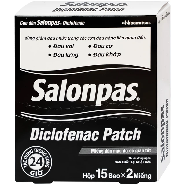Cao dán Salonpas Diclofenac Patch Hisamitsu giảm đau, kháng viêm đau cơ, đau vai (15 gói x 2 miếng).webp