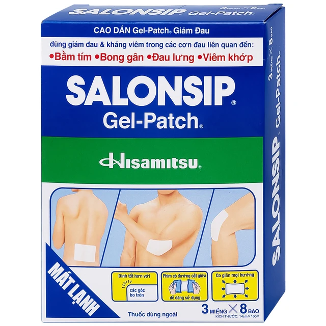 Cao dán Salonsip Gel - Patch Hisamitsu giảm đau, kháng viêm do mỏi cơ, đau cơ (8 gói x 3 miếng).webp