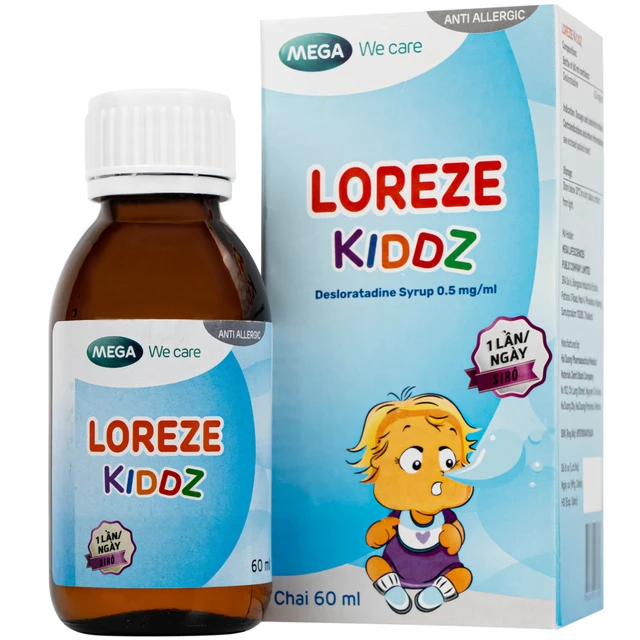 Siro Loreze Kiddz Mega Điều trị viêm mũi dị ứng, mày đay (Hộp 60ml).webp