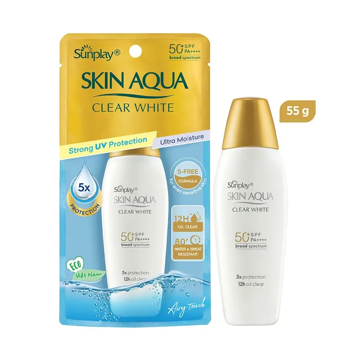 Kem chống nắng Skin Aqua dưỡng trắng, kiểm dầu, dùng hàng ngày dạng sữa Sunplay Skin Aqua Clear White Eco Việt Nam SPF50, PA++++ 55g.webp