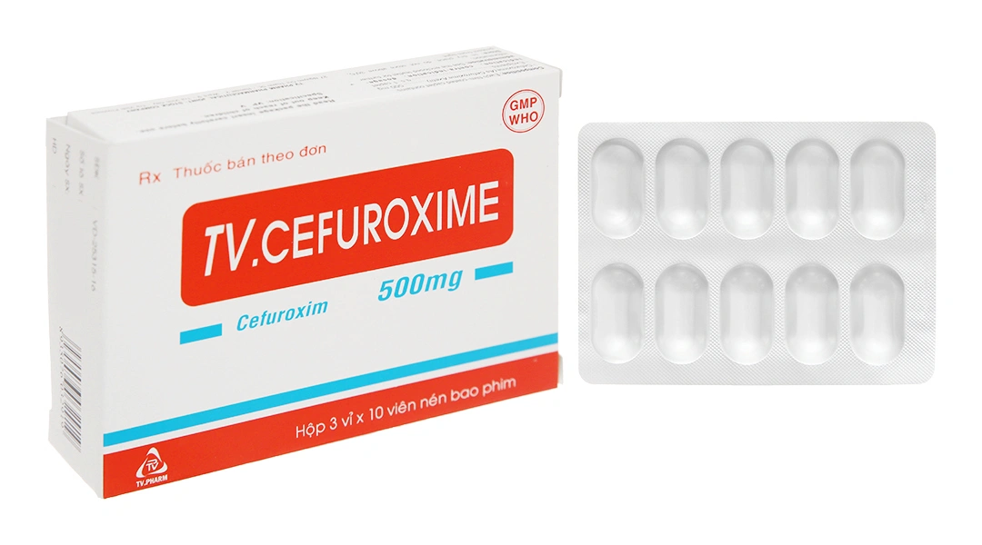 TV.Cefuroxime 500mg trị nhiễm khuẩn (3 vỉ x 10 viên).webp