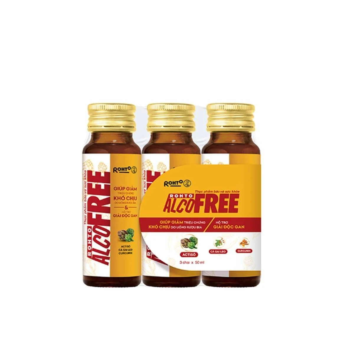 Thực phẩm bảo vệ sức khỏe Rohto Alcofree Giúp giảm các triệu chứng khó chịu do uống rượu bia, hỗ trợ giải độc gan (Lốc 3 chai 50ml).webp