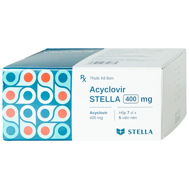 Thuốc Acyclovir Stella 400mg điều trị nhiễm Herpes simplex, Herpes zoster, thủy đậu (7 vỉ x 5 viên).webp