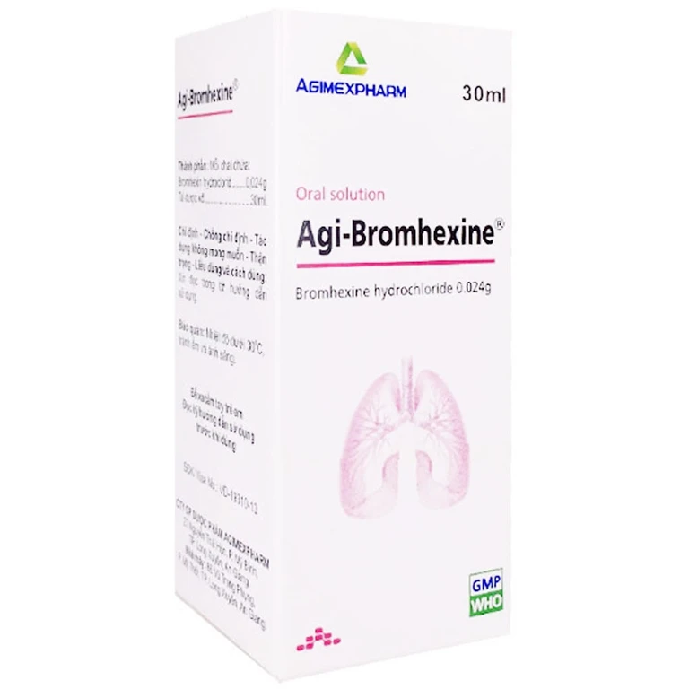 Thuốc Agi-Bromhexine Agimexpharm giúp làm loãng đờm trong các bệnh phế quản phổi cấp và mạn tính (30ml).webp