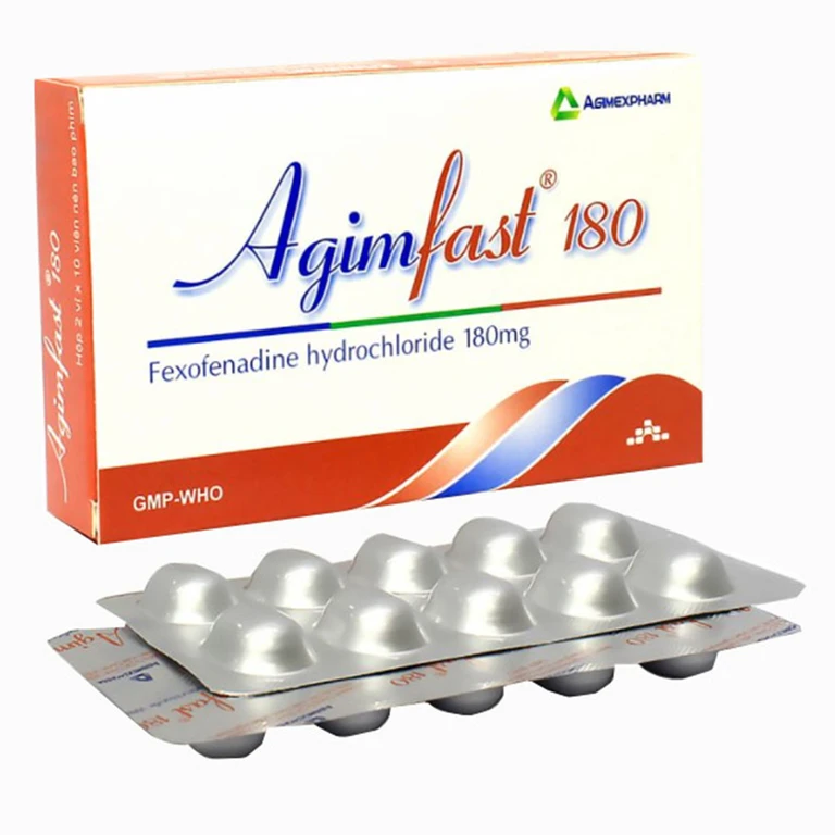 Thuốc Agimfast 180 Agimexpharm điều trị viêm mũi dị ứng, mày đay mạn tính vô căn (2 vỉ x 10 viên).webp