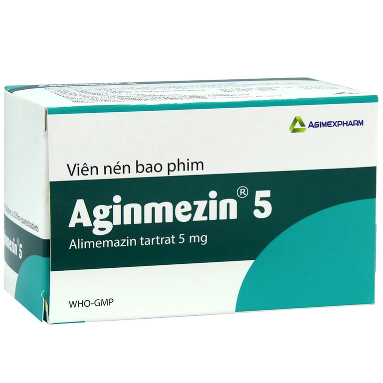 Thuốc Aginmezin 5 Agimexpharm điều trị dị ứng hô hấp, viêm mũi, hắt hơi, sổ mũi (10 vỉ x 25 viên).webp