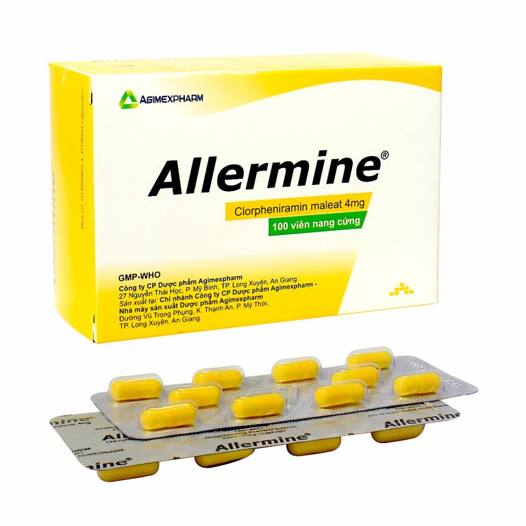 Thuốc Allermine 4mg Agimexpharm điều trị dị ứng cấp và mãn tính (10 vỉ x 10 viên).jpg