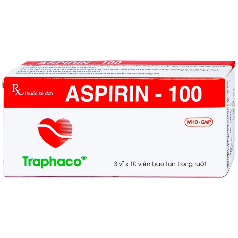 Thuốc Aspirin 100mg Traphaco phòng ngừa nhồi máu cơ tim, đột quỵ (3 vỉ x 10 viên).webp