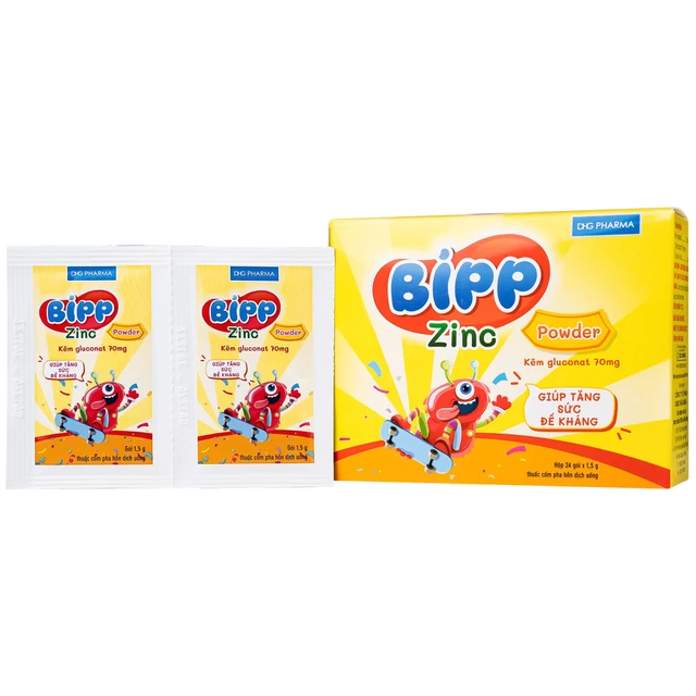 Thuốc Bipp zinc powder 70mg DHG giúp bổ sung kẽm, tăng cường sức để kháng cho trẻ em (24 gói x 1.5g).webp