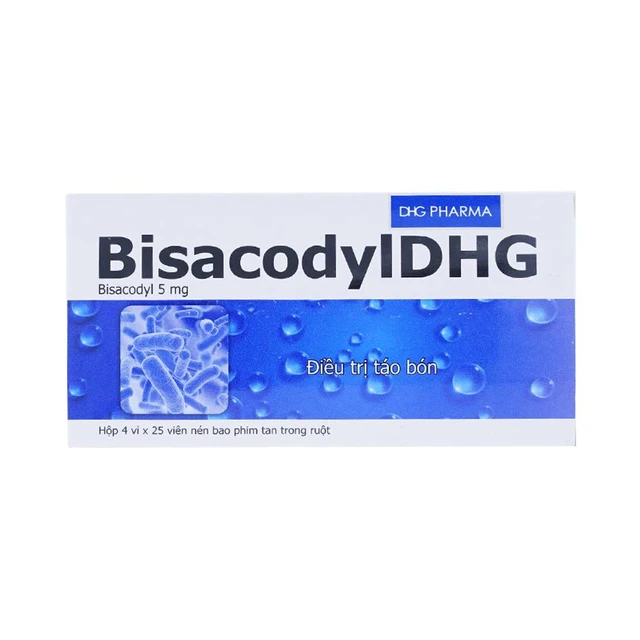 Thuốc BisacodylDHG điều trị táo bón, thải sạch ruột (4 vỉ x 25 viên).webp
