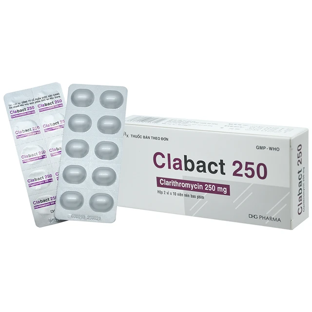 Thuốc Clabact 250 DHG Pharma điều trị nhiễm khuẩn đường hô hấp, viêm amidan, viêm tai giữa (2 vỉ x 10 viên).webp